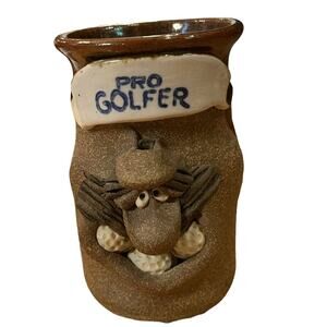 Vintage Mark Heins Handmade Funny Face Stoneware Mug PRO GOLFER Goatee Beard